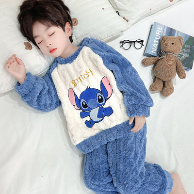 男童睡衣加绒家居服套装秋冬季加厚卡通法兰绒新款套头宝宝儿童