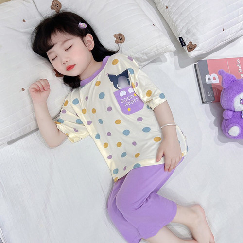 儿童睡衣夏季莫代尔女宝宝薄款空调服套装女童可爱卡通家居服套装