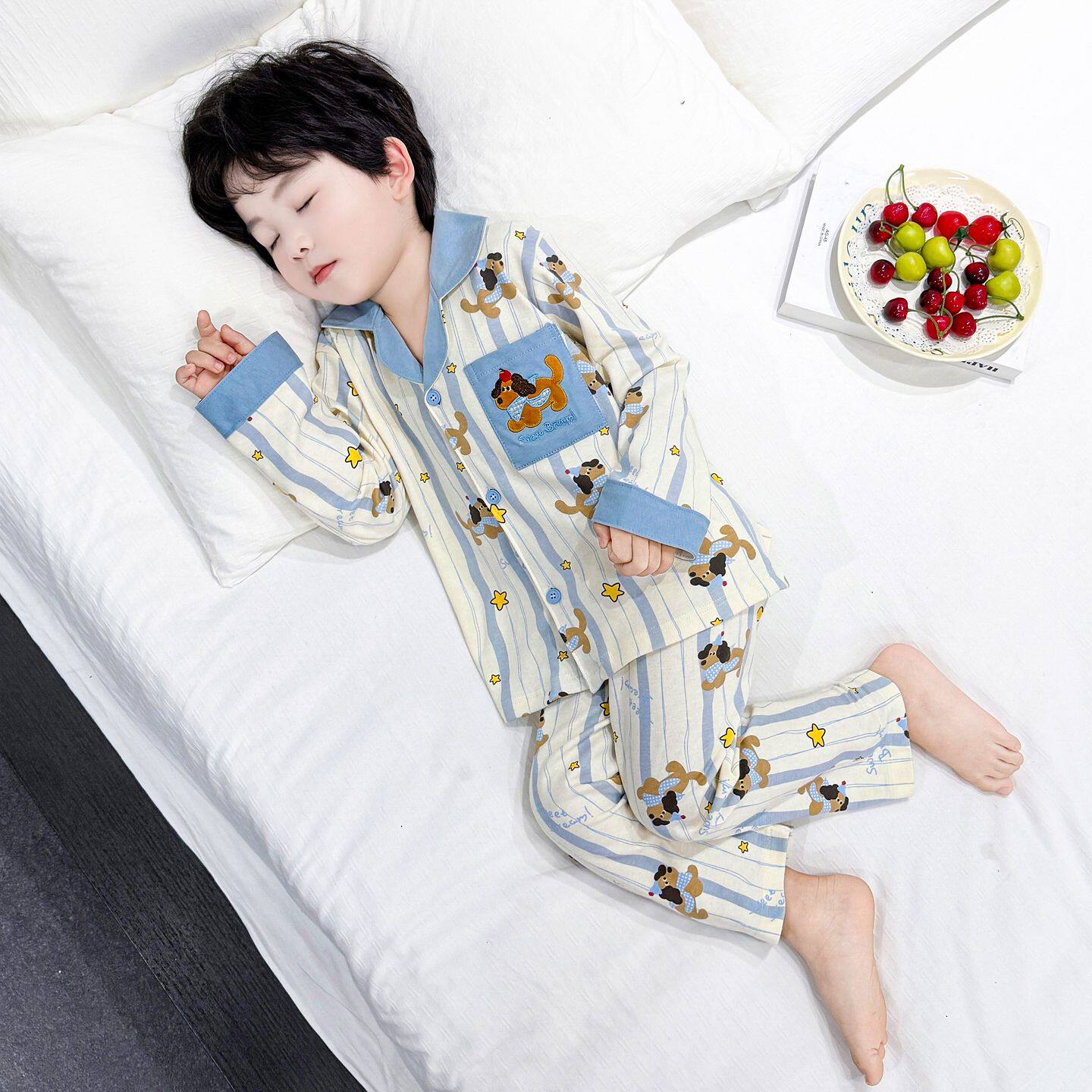 儿童睡衣男童a类纯棉长袖新款春秋季柔软宝宝开衫家居服韩版套装