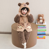 加厚款 2026新款 儿童睡衣男童冬季 三层夹棉法兰绒中长男女孩家居服