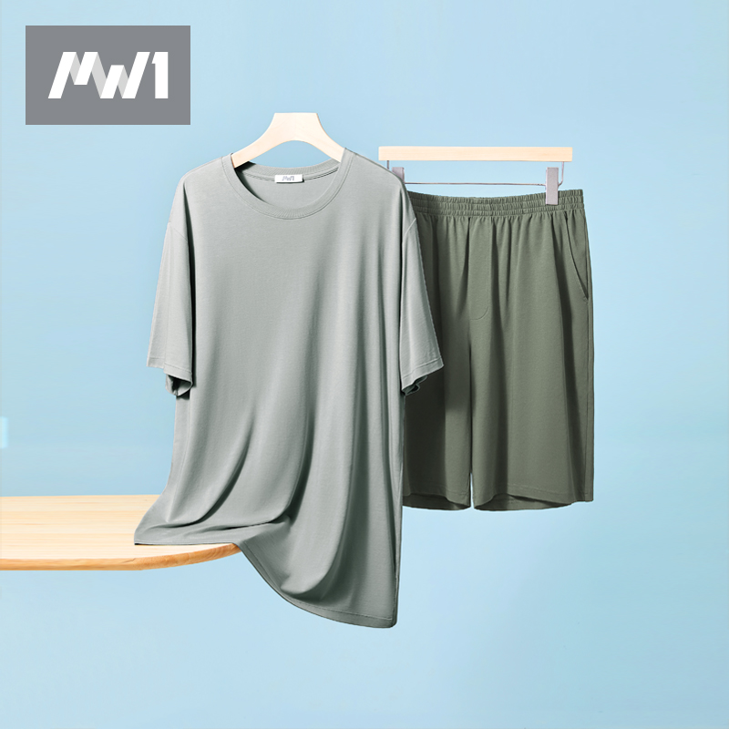 曼妮芬MW1男士睡衣夏季莫代尔短袖短裤可外穿家居服短袖休闲套装
