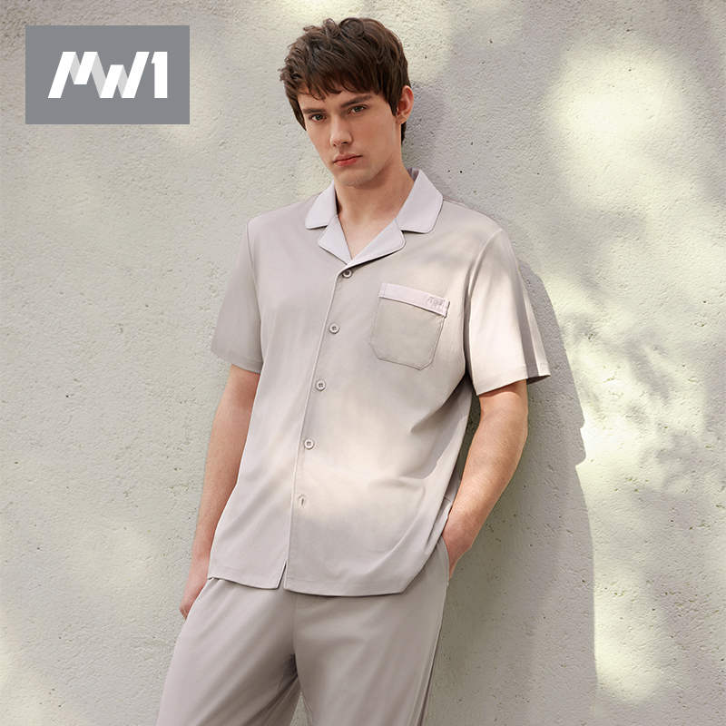 曼妮芬MW1男士家居服夏透气短袖长裤睡衣舒爽丝棉起居服 40310147