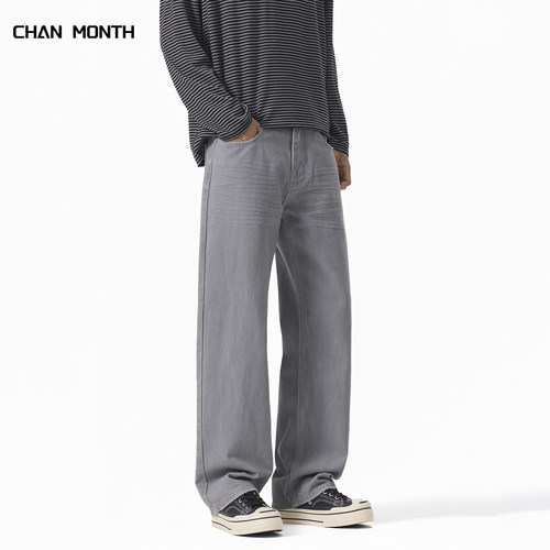 CHANMONTH美式复古浅灰牛仔裤男