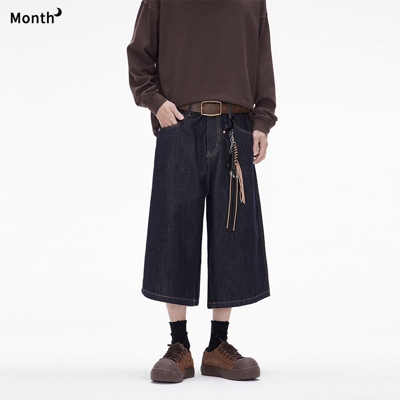 CHANMONTH美式复古丹宁蓝七分裤