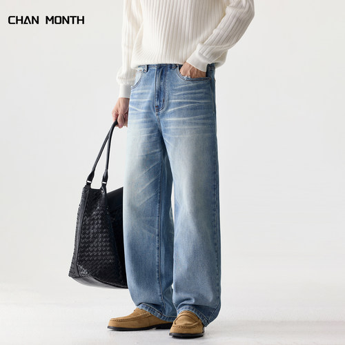CHANMONTH秋季复古弯刀牛仔裤男