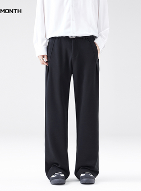 CHAN MONTH秋冬新款休闲裤男宽松百搭高级感运动直筒黑色加绒裤子