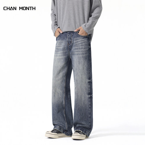CHANMONTH美式复古猫须牛仔裤男