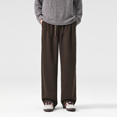 MONTH美式 复古绵羊毛加厚休闲裤 男秋季 CHAN 潮牌宽松直筒长裤 子