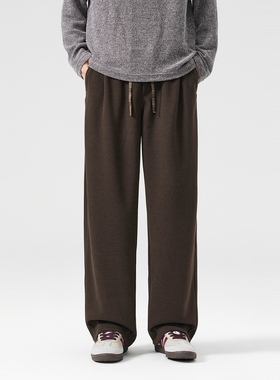 CHAN MONTH美式复古绵羊毛加厚休闲裤男秋季潮牌宽松直筒长裤子