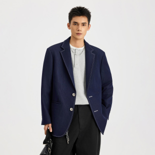 潮牌宽松商务休闲西装 复古藏青休闲西服男秋季 外套 MONTH美式 CHAN