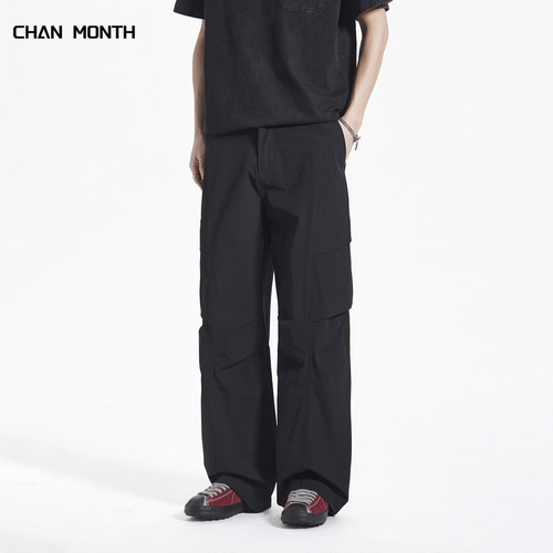 CHANMONTH夏季黑色休闲工装裤男