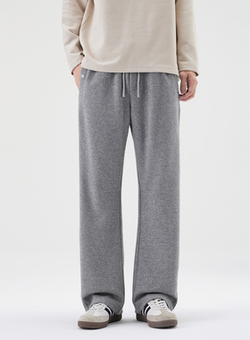 CHAN MONTH美式复古羊绒休闲裤男秋冬季直筒宽松运动抽绳长裤子