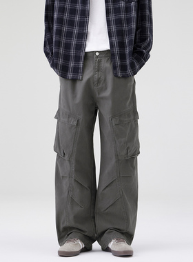 CHAN MONTH美式复古休闲工装裤男秋季潮牌工装裤宽松直筒阔腿裤子