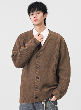 CHAN MONTH美式复古休闲开衫毛衣男秋季潮牌宽松针织衫外套