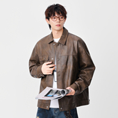 CHAN 休闲外套 翻领皮衣男宽松时尚 MONTH美式 潮牌复古夹克秋冬季