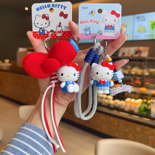 爆款 HelloKitty凯蒂猫手绳钥匙扣红蝴蝶结书包小挂饰 网红萌趣正版