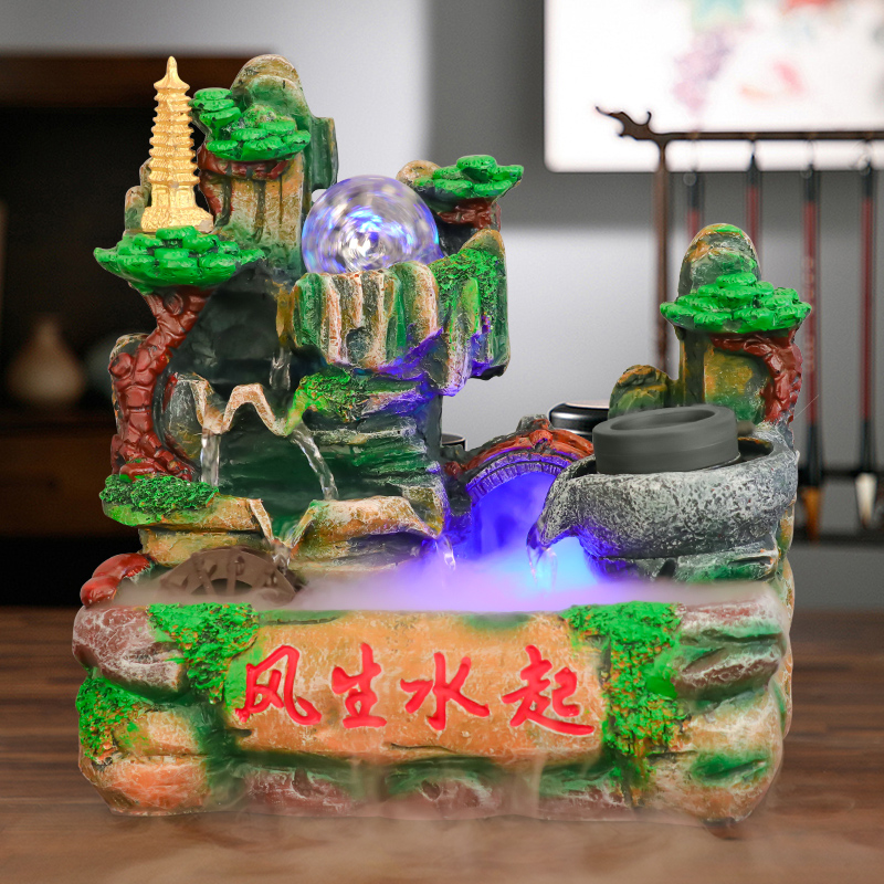 假山流水招财风水轮鱼缸加湿器水循环室内装饰办公室开业高档摆件
