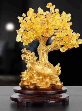 黄水晶金钱龟摇钱树摆件风水招财树装饰工艺品家居摆设直销