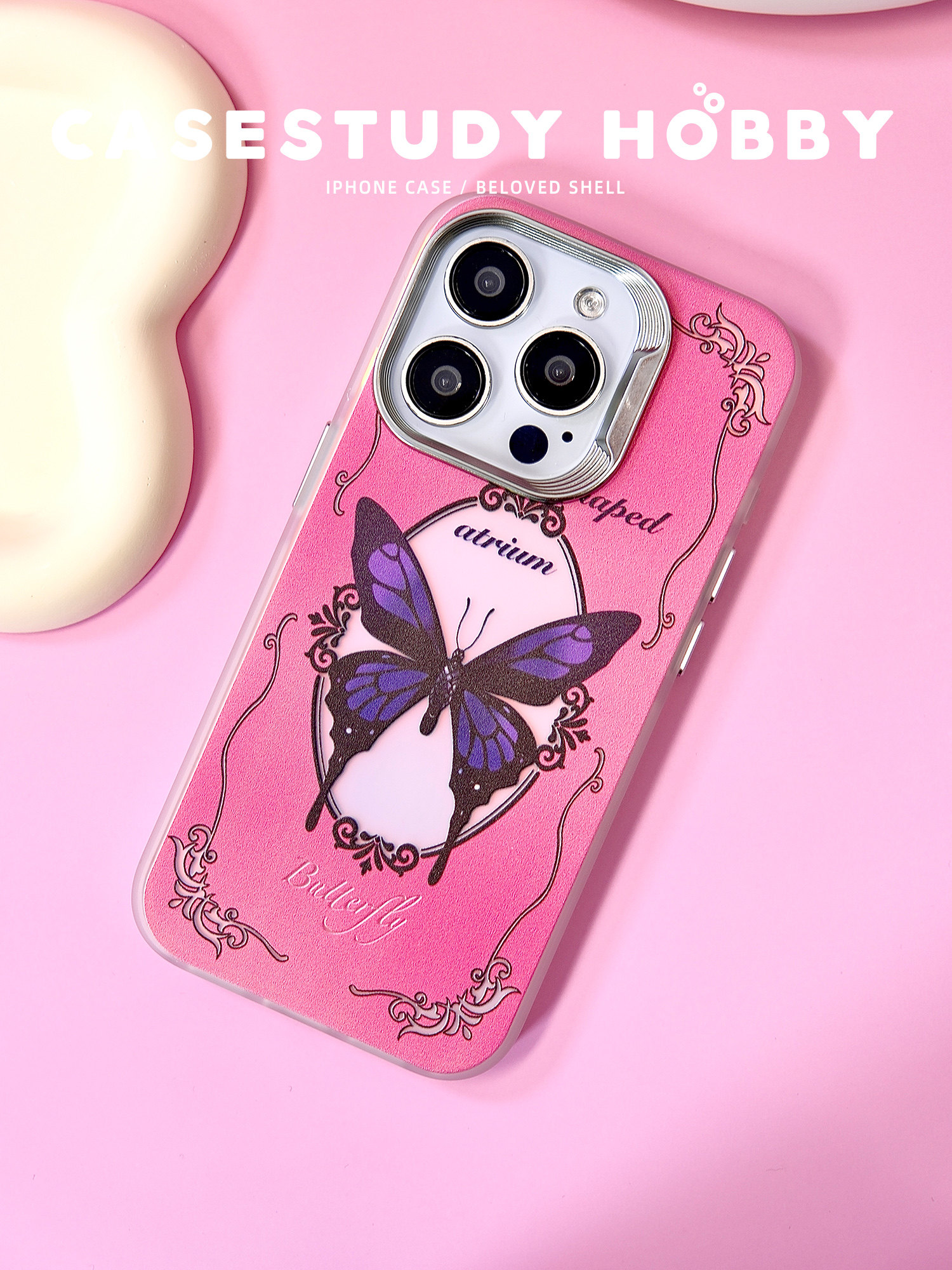 壳研镜子蝴蝶11/12/13/14/15promax手机壳炫彩粉色卡通简约高级感镭射