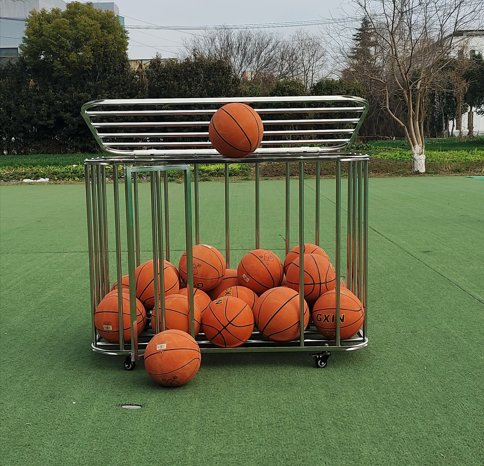 幼儿园球框篮球车篮球收纳车不锈钢球车移动折叠球车玩具收纳球框