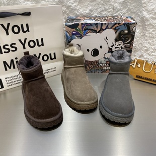 正品考拉小熊男款原皮原毛雪地靴雪地靴子冬季加绒加厚保暖棉鞋