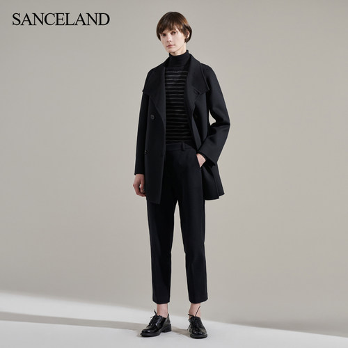 SANCELAND三石一澜冬针织羊毛九分裤灯芯绒弹力小脚裤SH42102089