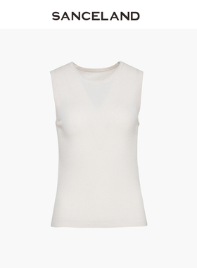 三石一澜简约风纯羊毛修身圆领无袖针织背心女内搭上衣SH11801058