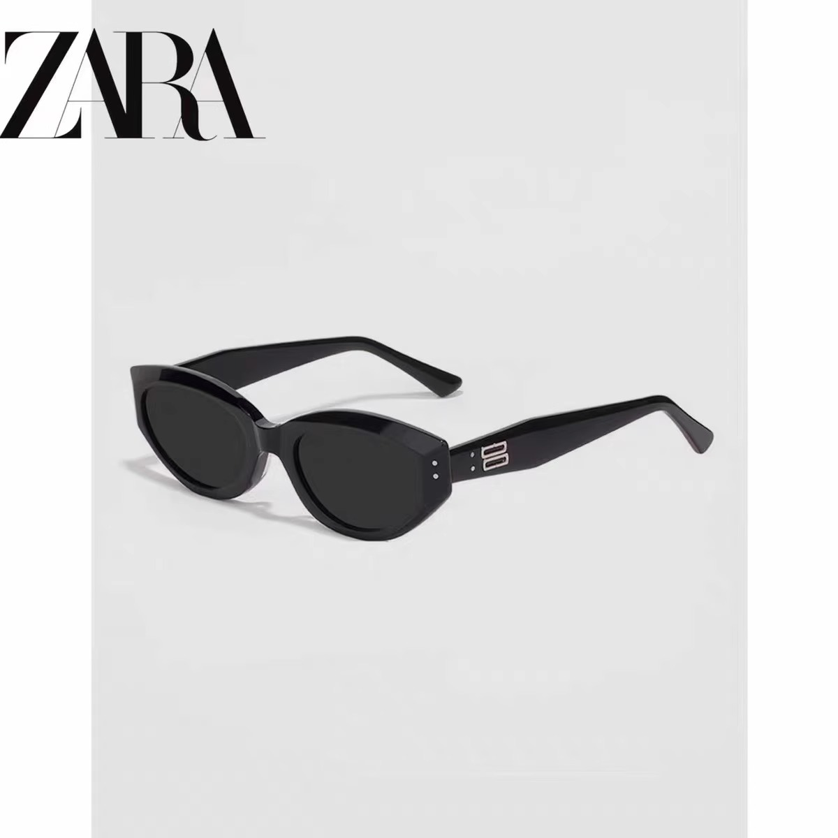 ZARA复古猫眼墨镜女章若楠同款Jennie窄框氛围感偏光紫外线太阳镜