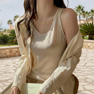 白色棉麻吊带背心女2026春夏新款 上衣 外穿宽松慵懒内搭高级感无袖