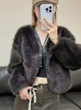 皮毛一体仿水貂毛厚外套女冬2025新款小个子短款环保皮草毛绒上衣