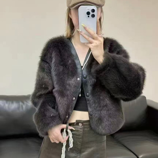 皮毛一体仿水貂毛厚外套女冬2025新款小个子短款环保皮草毛绒上衣