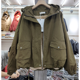 小个子短款 时尚 宽松潮 2025新款 欧货加绒加厚连帽派克服外套女冬季