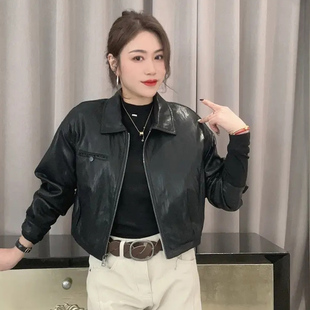 黑色时尚短款皮衣外套女2026春款新款小个子爆款机车气质复古上衣
