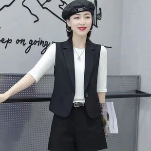 短款黑色马甲女无袖小背心坎肩2026春秋新款韩版翻领西装马夹外套