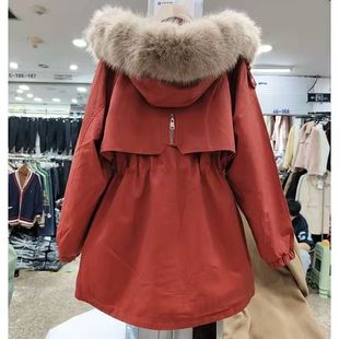 爆款红色加绒加厚工装派克服棉衣女2025年冬季新款小个子显瘦棉服
