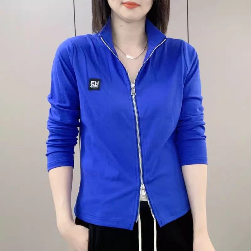 春季薄款卫衣女长袖t恤纯棉立领拉链开衫女春秋外套运动休闲上衣