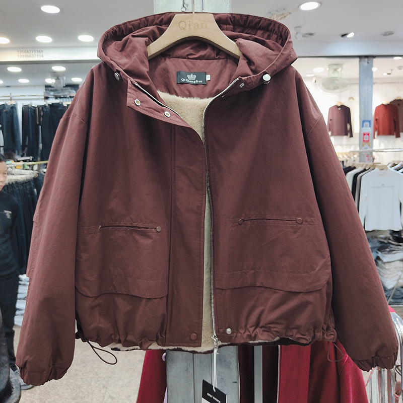 加绒加厚派克服女短款