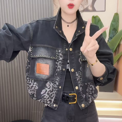 时尚豹纹短外套女2025秋季新款时髦洋气小个子短款百搭夹克上衣潮