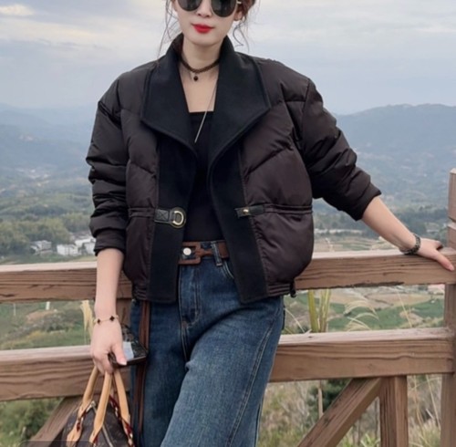 韩系羊毛拼接羽绒服2025秋冬新款 洋气显瘦拼接白鸭绒外套女潮ins