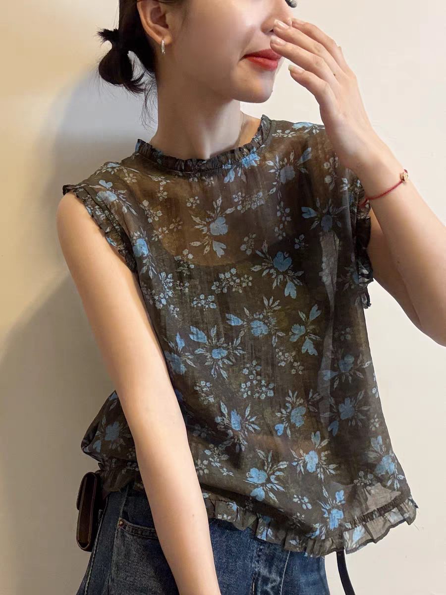 2026年新款法式高级感减龄洋气碎花无袖背心女宽松显瘦百搭上衣潮图片