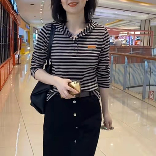 条纹加厚卫衣女2026新款春款体恤韩版时尚百搭显瘦连帽纯棉上衣潮