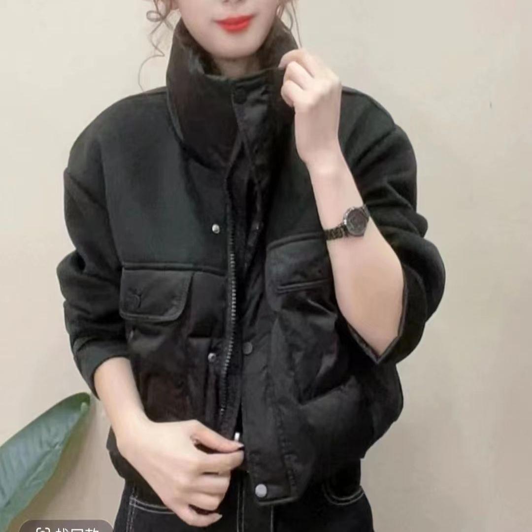 欧洲站2024冬装新款流行女装小个子短款白鸭绒羽绒服拼接羊绒外套