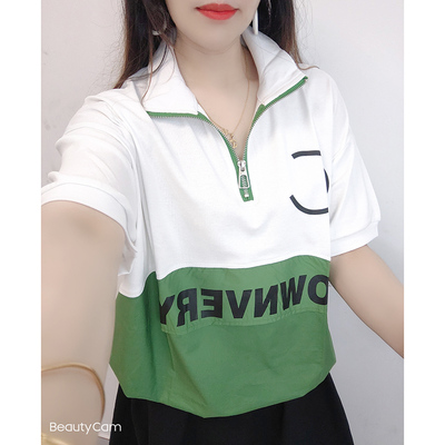短袖立领印花宽松卫衣