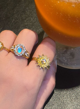 宫廷风重工镶钻太阳花开口食指戒