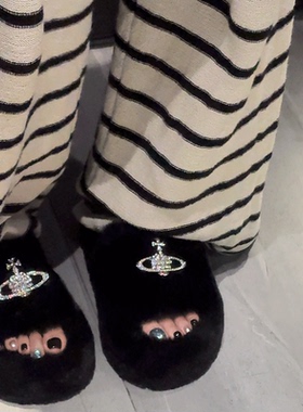 Citybaby◆24s新款增高拖鞋时髦新款土星厚底外穿黑色毛毛拖鞋