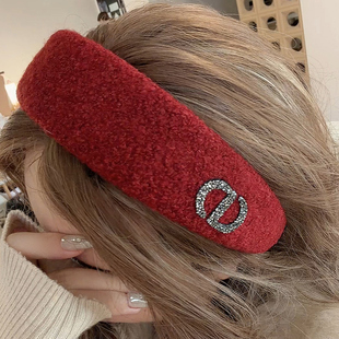 高级感秋冬闪闪猪鼻子宽边高颅顶头箍不勒头 复古毛呢发箍2026新款