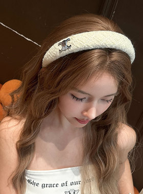 静奢小香◆千金感秋冬粗花呢发箍白色高颅顶发卡头箍高级感头饰