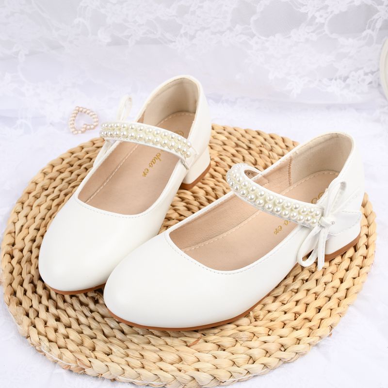 春秋女童珍珠蝴蝶结公主皮鞋