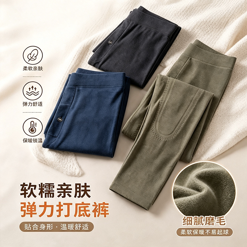 高弹力修身显瘦不臃肿加厚加绒秋冬男士护膝保暖裤内穿舒适不紧绷