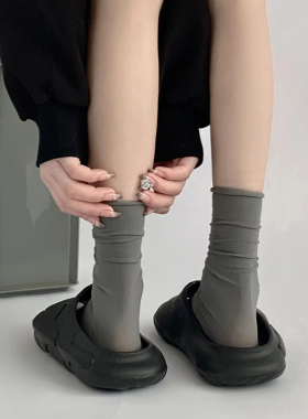 冰冰袜灰色袜子夏天薄款女长筒堆堆袜女夏季白色天鹅绒中筒袜春秋